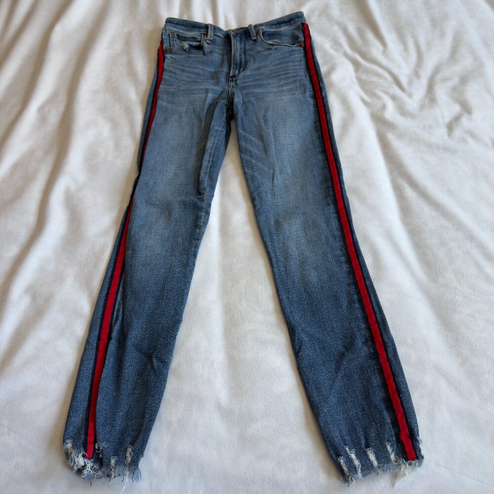 Abercrombie & Fitch Simone High Rise Ankle Jeans Red Side Stripe - Size 25/0R